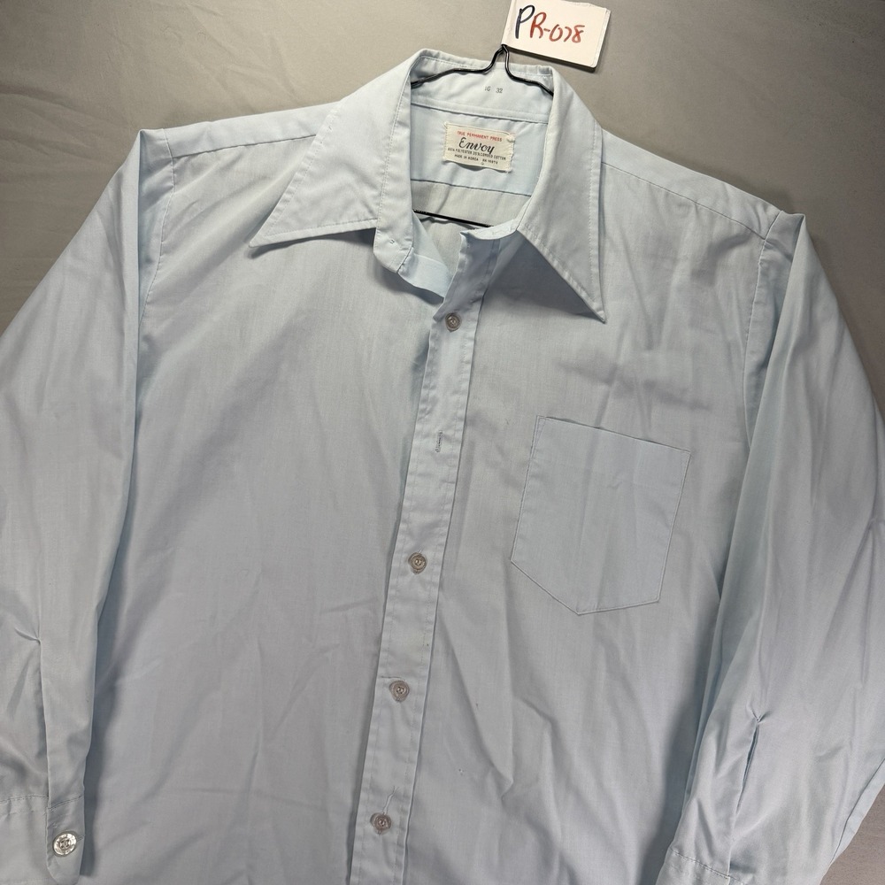 True Vintage Button Up Dress Shirt Mens 16 Sky Blue Permanent Press Paper Thin